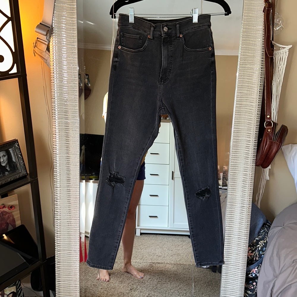 Express Dark washed distressed Grey skinny jeans